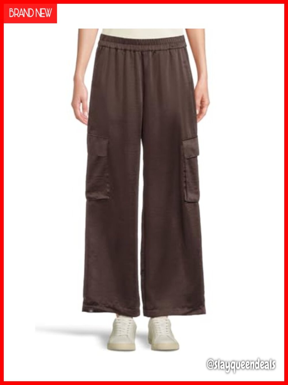 Liquid Satin Wide Leg Cargo Pant Pull On Relaxed Fit